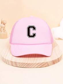 1Pc Children's 26 Letter Printed Baseball Cap, Cute Pink Sunshade Baseball Cap, Mesh Breathable Trucker Cap