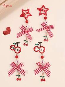 2个红色草莓樱桃发夹，带蝴蝶结，可爱甜美BB发夹，带长吊坠，适合作为礼物、发饰、情人节礼物、发卡、爪夹、学习用品、头部饰品、发夹 - 彩色 - 查看 18