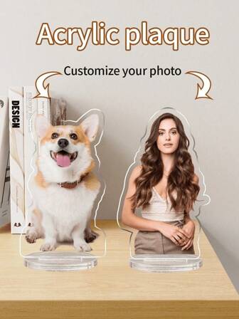 1pc Custom Acrylic Photo Ornament With Stand, Ideal Office Desk Decor And Unique Gift, Suitable For Wedding, Housewarming, Multifunctional Indoor/Outdoor Decoration, Personalized Acrylic Photo Decor With Favorite Characters, Couples, Pets, Small Sophisticated Gift For Desk, Home