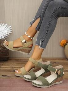 Women's New Retro Wedge Thick Bottom Sandals - Olive Green - View 7