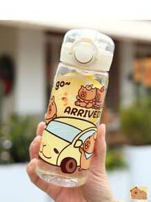 男女通用水豚卡通可重复使用塑料杯（带吸管）- 适合户外、运动和日常使用