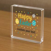 1pc Acrylic Ornaments Transparent Acrylic Easter Decoration, Personalized Message Block With Colorful Eggs, Spring Holiday Gift For Her, Bedroom Or Living Room Decor
