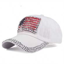 1 Piece Embroidered American Flag Baseball Cap With Diamonds, Outdoor Sun Protection Casual Hat For Boys And Girls Spring And Fall Travel Beach Vacation Use