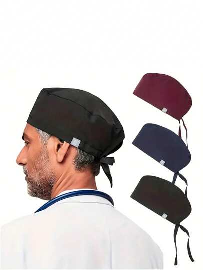 1 Peça Touca de Limpeza Masculina, Touca de Cirurgião, Touca de Laboratório Dobrável, Touca para Trabalho de Dentista e Médico, Estilo Simples, Lavável à Mão ou Seca, Tecido Não Elástico, Cor Sólida, Tricotada