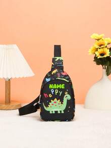 可定制迷你儿童背包和胸包，可印制个性化姓名或节日祝福语的书包。全新两件套组合包，适合返校季，2件套男童女童迷你休闲百搭可爱挖土机尼龙材质拉链闭合背包腰包，适合日常外出上学、户外运动旅行零钱包，时尚秋季，儿童，定制儿童包 - 文字1 - 查看 19