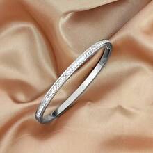 1 pièce Bracelet manchette à cristal simple à la mode en couleur or et argent, en acier inoxydable
