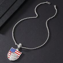 五角星、盾牌和鹰旗吊坠项链，美国独立日男女礼物，滴油镶嵌水钻