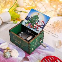 1 Caja de música de Navidad, Caja de música de mano, Caja de música de madera de Navidad miniatura de estilo vintage con grabados, Decoración navideña, Regalo de Navidad y Año Nuevo para hombres y mujeres