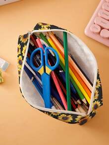 1 件彩色花卉印花灯芯绒铅笔盒、文具收纳袋、双面印花笔袋、便携式多功能办公用品铅笔收纳盒，是送给学生、朋友、宰牲节、节日、返校、学校用品、铅笔袋、书包的绝佳礼物