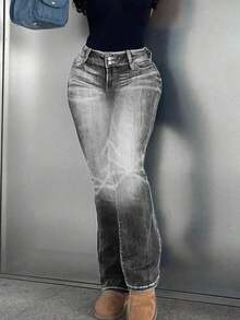 Women's Jeans, Tight Casual Jeans, Y2K Low-Waist Slightly Elastic Fashionable And Sexy Slim Flared Jeans, Suitable For All Seasons, Perfect For Going Out, Cocktail Parties, Parties, Christmas, Nightclubs, Banquets, Film Festivals, Cinemas, Balls, Cocktail Parties, Weddings, Graduation Ceremonies, Homecoming, Birthday Parties, Festival-Themed Parties, Going Out, Streetwear, Fashion Shows, Dates Working Outside, Country-Style Women's Clothing, The Best Women For Going Out, Pantalón Jean Mujer,Women Clothes,Jeans Para Mujer,Pantalones De Mujer Jean,Ropa De Mujer,Tall Jeans Women,Y2k Clothes,Going Out Outfits,Holiday Outfits For Women,Vacation Outfits Women,Club Outfits For Women,New Years Outfit Women,Holiday Outfits For Women - 灰色 - 查看 4