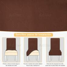 Silla De Comedor Elástica Removible Funda Protectora 6 Pzs, Cubierta de silla de tela elástica, decoración de la silla, cubierta de silla a prueba de gatos, cubierta de silla lavable por máquina - Café integral - Ver 3