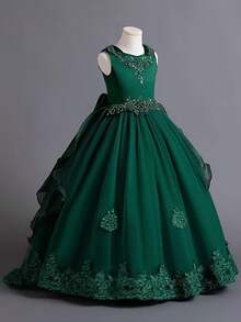 Flower Girl Dress Princess Puffy Tulle Dresses Bridesmaid Wedding Birthday Party Pageant Maxi Prom Gown For Kids - 墨綠色 - 查看 3