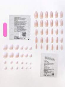 54 件简约风格夏季美甲套装，适合女孩日常佩戴，全覆盖按压式指甲，包括裸色和乳白色渐变杏仁形手指甲和脚趾甲、甜美果冻凝胶指甲贴和缓冲块指甲用品指甲 - 彩色 - 查看 3