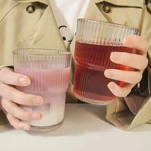 1pc Creative Minimalist Striped Glass Coffee Mug, Home Iced Drink Cup, Milk Cup, Ins-Style Coffee Mug, Suitable For Iced Americano, Latte, Juice, Iced Drink, Matcha, Milk. Back To School And Holiday Gift