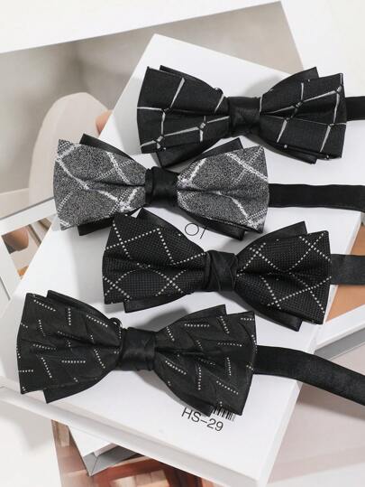 1pc Men's Fashion Line Pattern Black Double-Layer Bowknot Suitable For Party, Wedding, Banquet, Tuxedo And Tailcoat