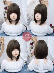 alicegarden 1 合成耐热短假发，黑棕色假发，12 英尺长，由纤维制成，时尚假发，自然逼真的假发 - 黑棕色 - 查看 6