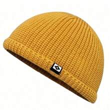 1 Pc Simple Fisherman Beanie, Solid Color Knit Hat For Unisex, Stylish Cold Protection Skull Hat, Handcuff Beanie For Men And Women