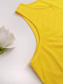 Casual & Fashionable Women Floral & Plant Print Sleeveless V-Neck Tank Top - Yellow - View 4