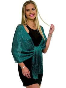 Metallic Glitter Shawl Wrap For Evening Dresses And Weddings - 青色/藍色 - 查看 7