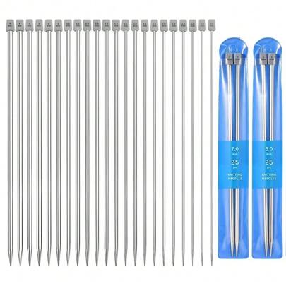22Pcs Stainless Steel Knitting Needles 2 Mm-8 Mm Straight Single Pointed Crochet Hook Sets 25cm Sweater Needles For Knitting