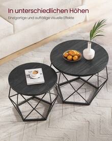 Couchtisch rund, 2er Set, Wohnzimmertisch, Beistelltisch, Vintage-Flair, abnehmbare Tischplatte, für Wohnzimmer,Tintenschwarz - Tintenschwarz - Übersicht 1