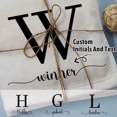Customized Initial Letter & Text Towel, Personalized Bathroom Towel, Customized Hand Towel, White Towel, Customizable Travel Towel, Face Towel, Birthday Gift, Bridesmaid Gift, Soft Absorbent Towel, Bedroom, Living Room, Dining Room, Decor, Valentine's Day Gift, Gift For Girlfriend, Gift For Boyfriend, Gift For Grandparents, Anniversary Gift