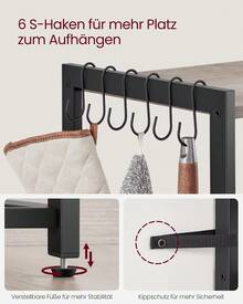 Küchenregal mit Steckdosen, Standregal mit 2 Metallkörben, Bäckerregal mit Haken, Regalablagen,Industrie-Design - EU F-Typ Stecker (220-240V) - Übersicht 8