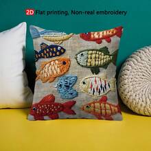TOPSSCTR 1 件 2D 平面印花活力鱼非刺绣抱枕套 - 柔软涤纶，彩色设计，带有红色、蓝色、橙色和绿色的鱼，可机洗，45x45 厘米，非常适合卧室、客厅、沙发、农舍装饰（不含垫子）