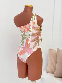 Women's Printed Macaw Bodysuit Summer  One-Shoulder Top With Single Strap - Embroidered Garden - View 2