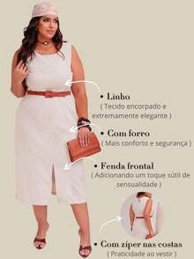 Plus Size Linen Midi Dress Casual Elegant Linen Evening Holiday Wedding Office - Màu be - Xem 6