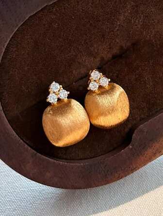 1pc French Luxurious Vintage Italian Striated Rhinestone Mini Bud Stud Earrings, Exquisite High-End Jewelry Suitable For Women Everyday/Holiday/Party Wear, Gift For Best Friends