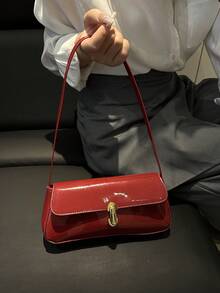 女士复古仿皮翻盖装饰腋下单肩包，适合约会、外出、聚会等场合 - 紅色 - 查看 4