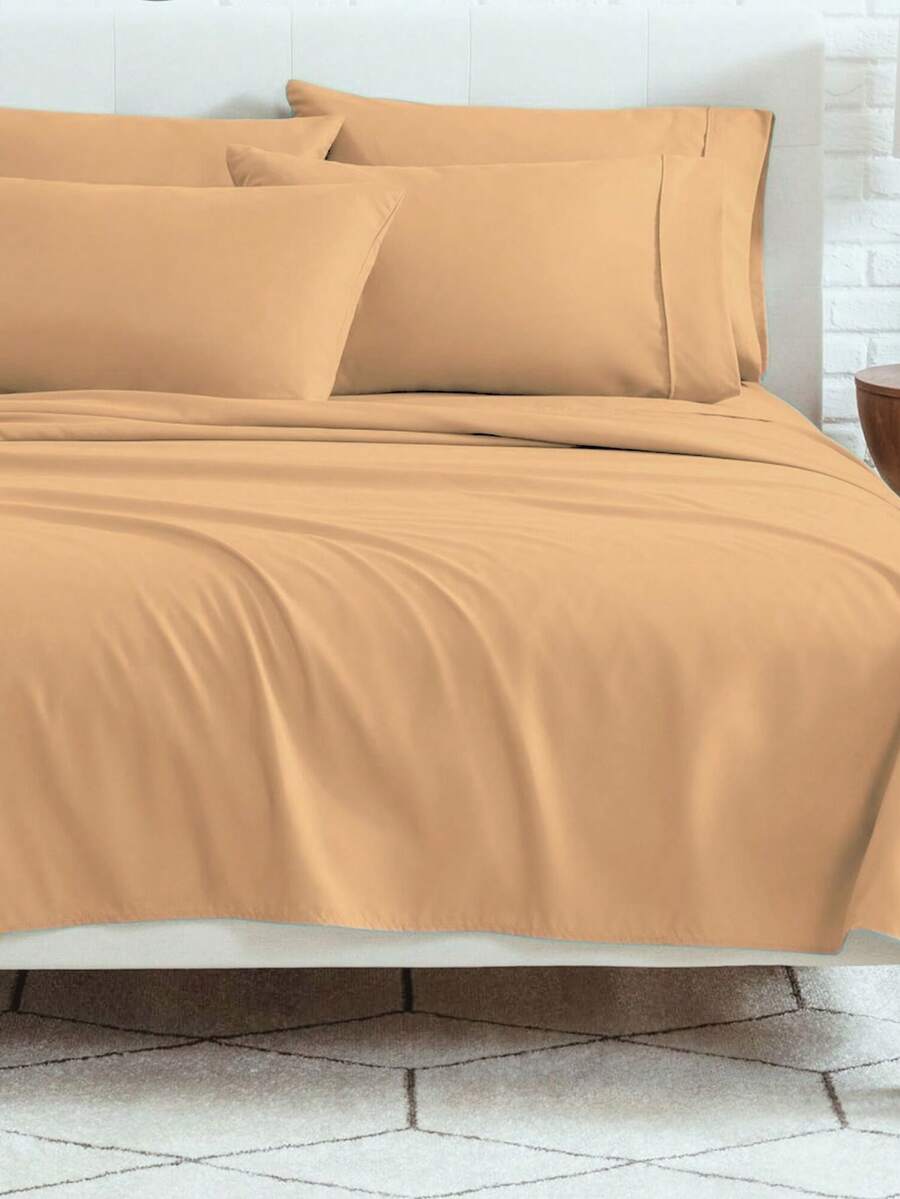 6-Piece Bed Sheet Set – Twin/Full/Queen/King Sizes | Soft Microfiber | Deep Pocket Fitted Sheet | Cooling, Wrinkle-Free, Summer And All-Season Comfort | Includes 1 Flat Sheet, 1 Fitted Sheet, 4 Pillowcases - 麥片 - 查看 1