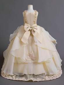 Flower Girl Dress Princess Puffy Tulle Dresses Bridesmaid Wedding Birthday Party Pageant Maxi Prom Gown For Kids - 香檳色 - 查看 4