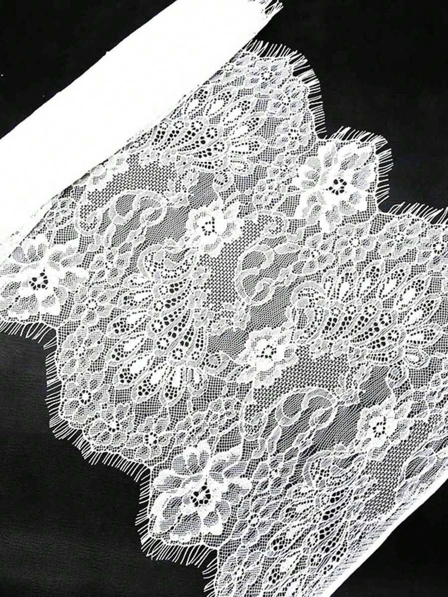 (3 Metros/Pacote) Renda de Cílios Duplos com 32cm de Largura, Macia e Vazada para DIY em Vestuário, Confecção de Vestidos de Casamento, Decoração Doméstica