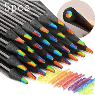 5pcs No Sharpening 7 Colors Ebony Rainbow Core Colored Pencils 7 Colors Same Core Color Drawing Wooden Pencils School Supplies,Back To School