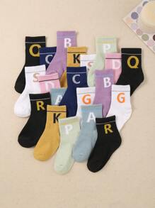 10 paia di calzini a righe a lettere con colori macaron per bambini, adatti per uso quotidiano e sport, confortevoli e traspiranti, versatili e casual, calzini da scuola per bambini e adolescenti