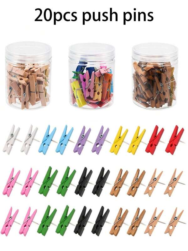 20 pezzi di Clip e puntine da disegno in legno creative, fermafogli, puntine per bacheca, versatili per bacheche e decorazioni per ufficio/aula, ritorno a scuola, forniture scolastiche