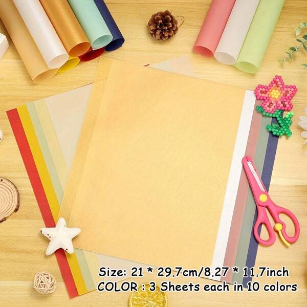30 Pcs 10 Colors Transparent Colored Vellum Translucent Paper 11.7 X 8.27 Inches Tracing Vellum Paper For Greeting Card Invitation Overlays, Sketching Crafting Scrapbooking, Journaling, Lanterns Making, School Supplies,Back To School