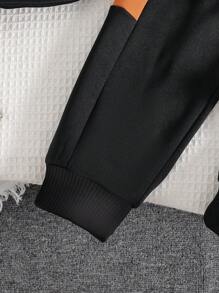 青少年男孩拼色保暖圆领运动衫和梭织长裤