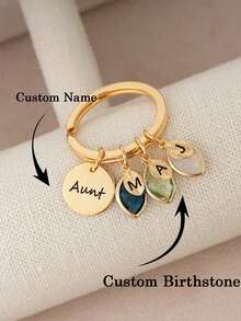 Custom Keychain With Birthstone, Keychain For Aunt, Auntie Gifts, Custom Keychain, Engraved Keychain, Personalized Keychain, Custom Leaf Initial,Birthday Gift - Multicolor - View 3