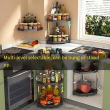 1pc Black Corner Shelf Rack, Stainless Steel Spice Rack, Wall Mount Triangle Storage Stand For Kitchen - Multicolor - View 4