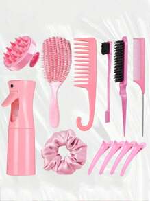 12pcs Hairdressing Hair Brush Set, 200ml Spray Bottle, 9 Rows Of Curly Hair Brushes With Provocative And Edge Brushes, 3a To 4c Kink Wavy/Curly/Wet/Dry/Oil/Thick/Long Hair Rat Tail Combs, Soft Scalp Massager, Dry And Wet Curly Hair Exfoliating Brush, Wide Tooth Comb (Purple, Black, Pink), Hair Styling, Hair Stuff, Comb Hair ,Hair Accessories