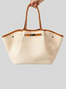 时尚编织大容量草编梯形包设计师女士手提包奢华品质夏季沙滩包大号巴厘岛购物包度假包