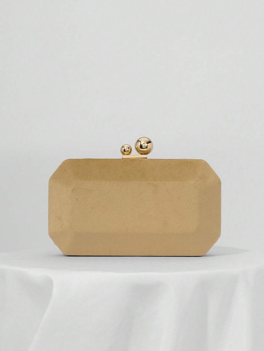 1pc Simple Elegant Gold Velvet Clutch Bag, Romantic Wedding Party Handbag, Formal Occasion Purse With Chain - Gold - View 1