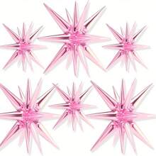2 Peças Balões de Estrela Rosa de 22 Polegadas, 1 Peça Balão de Explosão de Estrela de 14 Pontos, Balão de Estrela Rosa de Folha, Balão de Mylar Grande em Formato de Fogo de Artifício para Decoração de Aniversário, Casamento, Natal e Feriado