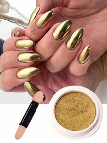 1g/Pc Gold Chrome Mirror Nail Powder, Metallic Gold Glitter Nail Art Pigment Powder With 1pc Eyeshadow Stick, Nail Art Glitter - Multicolor - View 2