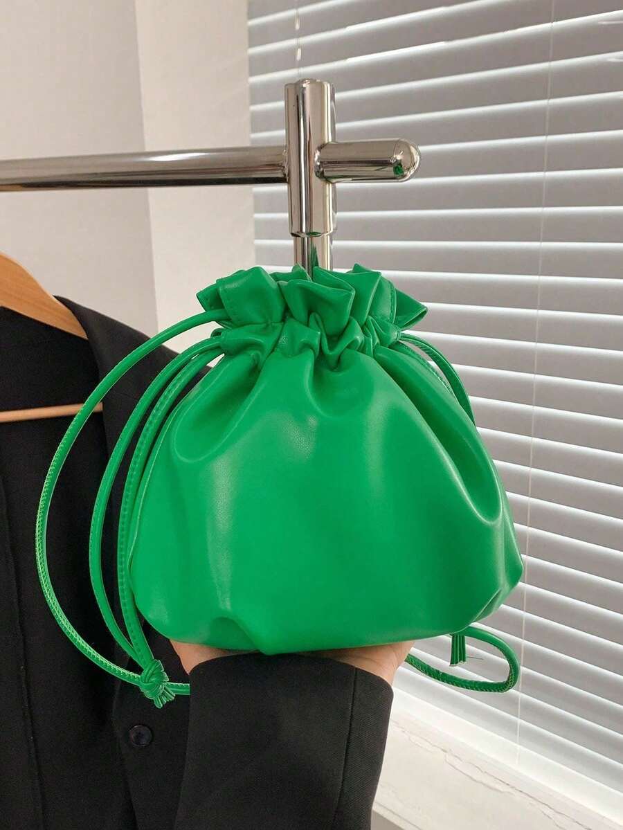 Women's Casual Crossbody Bag, Fashion Colorful Drawstring Fortune Pouch Bucket Bag - Green - View 1