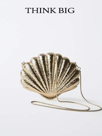 金色压纹贝壳链条单肩包手拿包可调节肩带 - 适合婚礼、庆典、浪漫夜晚、慈善活动、鸡尾酒会、周年纪念、毕业典礼、特别晚宴、度假、别致纹理斜挎包、金色手拿包