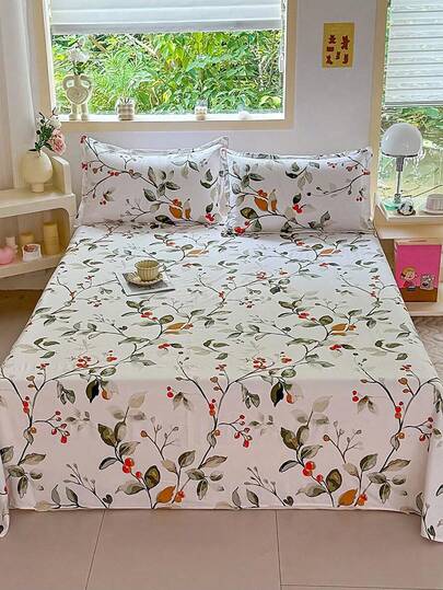 3 件套花卉印花床上用品套装（含 2 个枕套，不含填充物），现代风格花卉图案柔软布艺床上用品套装，可机洗，家居卧室纺织品，秋季装饰，秋季装饰，房间装饰